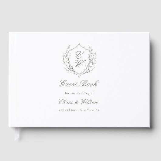 Elegant Botanical Crest Wreath Wedding Gastenboek (Voorkant)