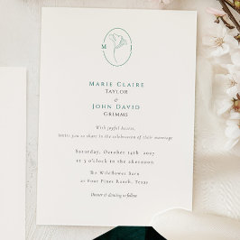 Elegant Botanical Emerald Monogram Wedding Kaart