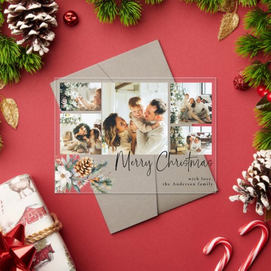 Elegant Botanical Foliage Photo Christmas Card Acryl Uitnodigingen (Insity (Feestdagen))