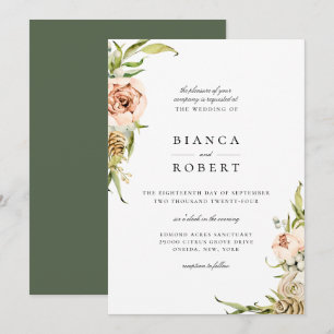 Elegant Botanical Forest Floral Wedding Invitation Kaart