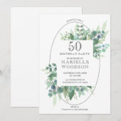 Elegant Botanical Greenery 50th Birthday Kaart (Voorkant / Achterkant)