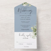 Elegant Botanical Greenery Dusty Blue Wedding All In One Uitnodiging (Binnen)