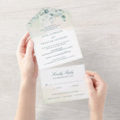 Elegant Botanical Greenery Eucalyptus Wedding All In One Uitnodiging (Afscheurbaar)