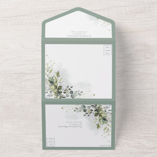 Elegant Botanical Greenery Floral Waterverf All In One Uitnodiging (Buitenkant)