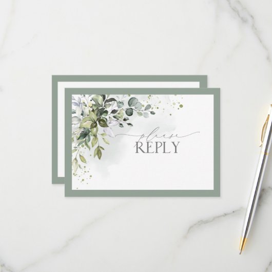 Elegant Botanical Greenery Floral Waterverf RSVP (Voorkant / Achterkant in situ)