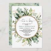 Elegant Botanical Greenery Gold Boy Baby shower Kaart (Voorkant / Achterkant)