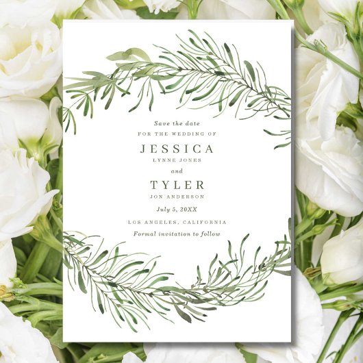 Elegant Botanical Greenery Photo Wedding Save The Date