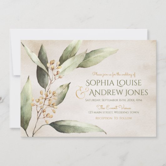 Elegant botanical greenery rustige bruiloft kaart (Voorkant)