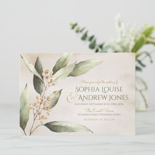 Elegant botanical greenery  rustige bruiloft kaart (Staand voorkant)