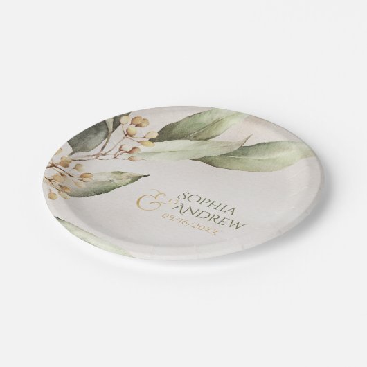 Elegant botanical greenery rustige bruiloft papieren bordje (Gekanteld)