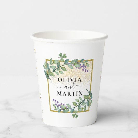 Elegant Botanical Greenery Vibe Wedding Paper Cup Papieren Bekers (Achterkant)