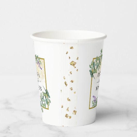Elegant Botanical Greenery Vibe Wedding Paper Cup Papieren Bekers (Rechts)