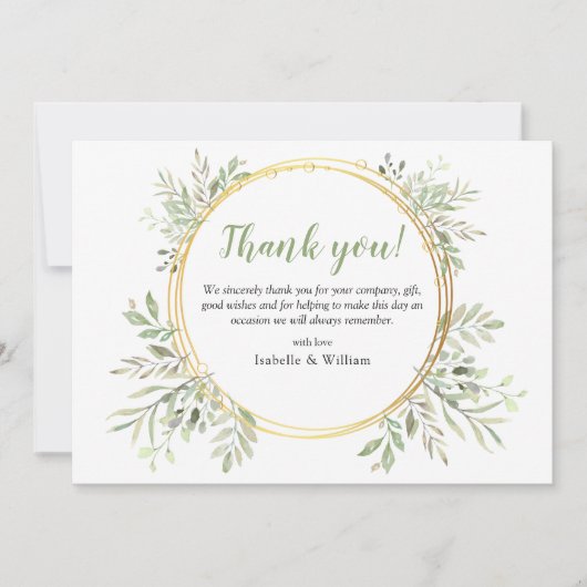 Elegant Botanical Greenery Wedding Bedankkaart (Voorkant)