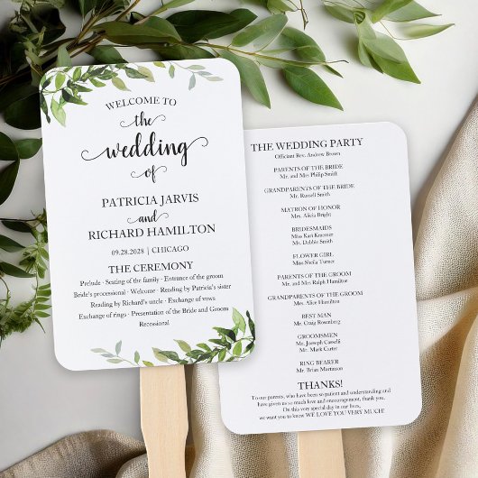 Elegant Botanical Greenery Wedding Programme Handwaaier