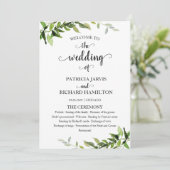 Elegant Botanical Greenery Wedding Programme Programma (Staand voorkant)