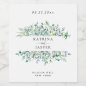 Elegant Botanical Greenery Wedding Wijn Etiket (Enkel label)
