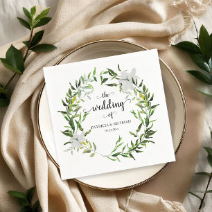 Elegant Botanical Greenery Wreath Wedding Servet