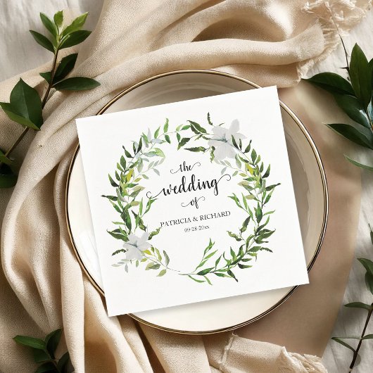 Elegant Botanical Greenery Wreath Wedding Servet