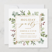 Elegant Botanical Holiday Party Gold Square Kaart (Voorkant)