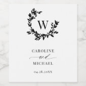 Elegant Botanical Initiaal Monogram Weddenschap Wijn Etiket (Enkel label)