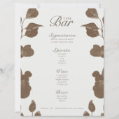Elégant Botanical Ivory & Ash Mariage Bar Menu (Devant)