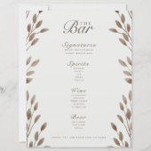 Elégant Botanical Ivory & Ash Mariage Bar Menu (Devant)