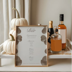 Elégant Botanical Ivory & Ash Mariage Bar Menu