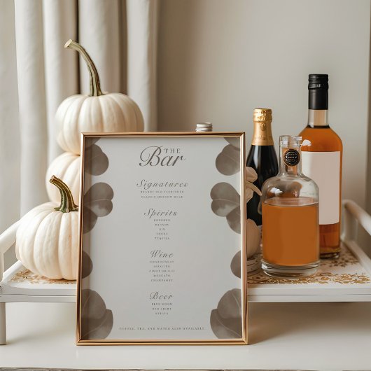 Elégant Botanical Ivory & Ash Mariage Bar Menu