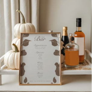 Elégant Botanical Ivory & Ash Mariage Bar Menu