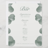 Elégant Botanical Ivory & Sage Mariage Bar Menu (Devant)