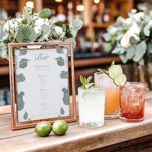 Elégant Botanical Ivory & Sage Mariage Bar Menu