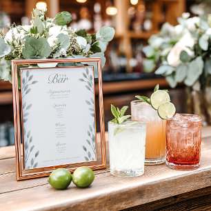 Elégant Botanical Ivory & Sage Mariage Bar Menu