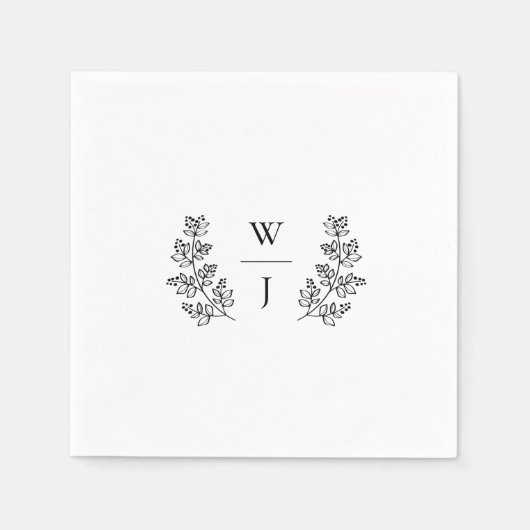 Elegant Botanical Leaf Monogram Initiaal Weddensch Servet (Voorkant)