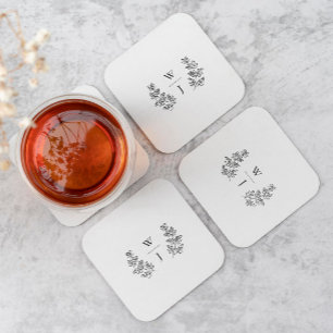 Elegant Botanical Leaf Monogram Initiaal Weddensch Vierkante Kartonnen Onderzetter