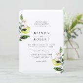 Elegant Botanical Lemons Wedding Kaart (Staand voorkant)