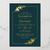 Elegant Botanical Lijst Gold Emerald Green Wedding Folie Uitnodiging (Voorkant)