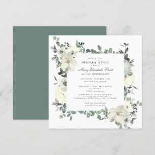 Elegant Botanical Memorial Service White Floral Kaart
