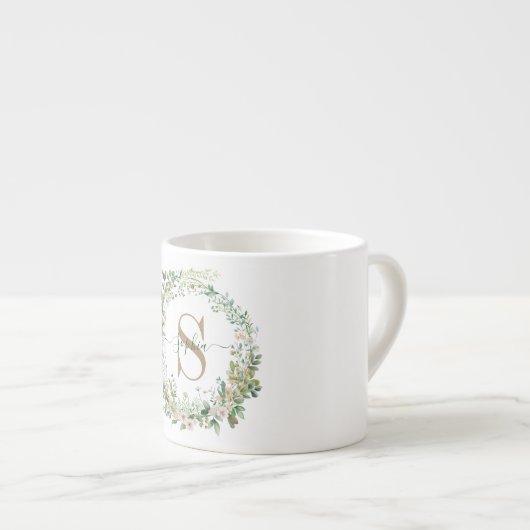 Elegant Botanical Monogram Espresso Mug with Name (Devant droit)