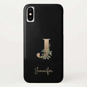 Elegant Botanical Monogram Gold Letter J iPhone X Hoesje