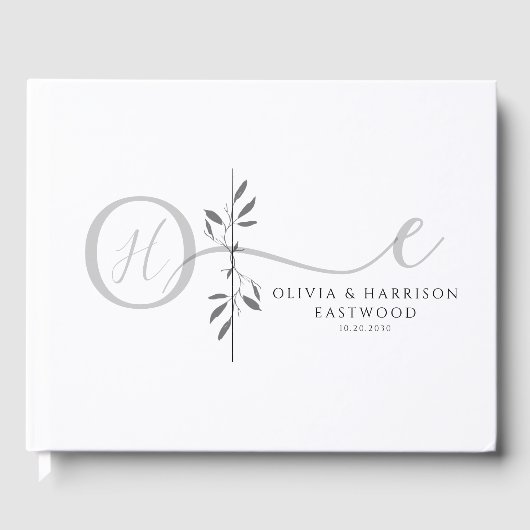 Elegant Botanical Monogram Wedding Guest Book Gastenboek (Voorkant)