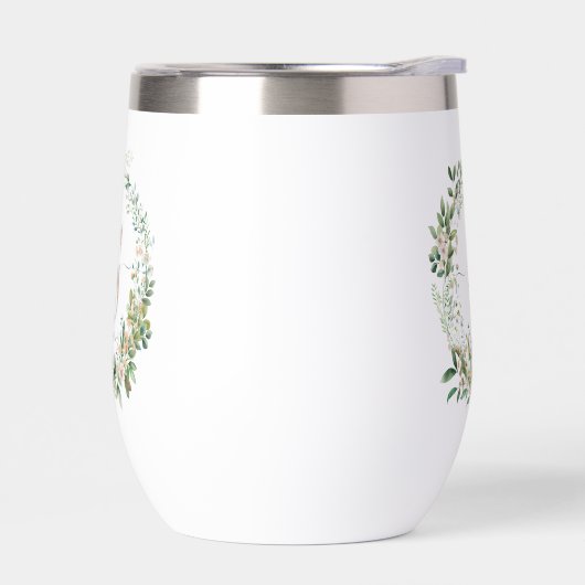 Elegant Botanical Monogram Wine Tumbler with Name (Gauche)