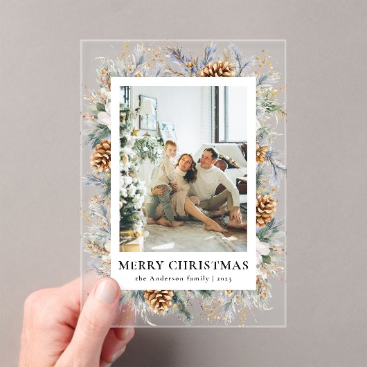 Elegant Botanical Photo Frame Merry Christmas Card Acryl Uitnodigingen (Insitu (Draagbaar))