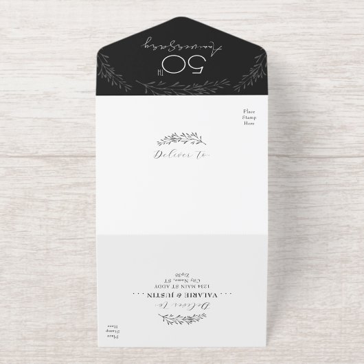 Elegant Botanical Real Foil 50th Anniversary All In One Uitnodiging (Buiten)