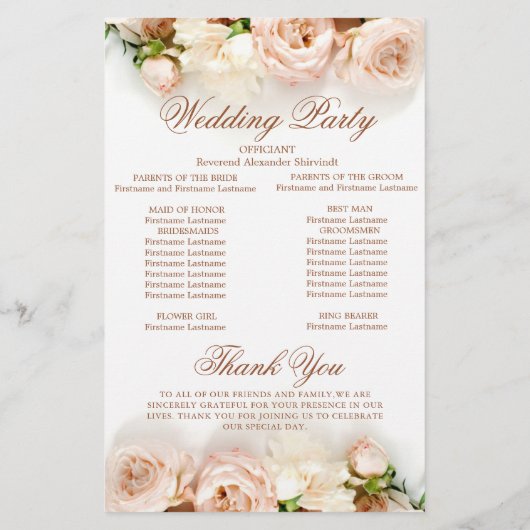 Elegant Botanical Rozen Floral Wedding Programme (Achterkant)