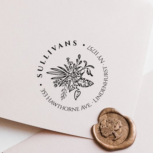 Elegant Botanical Tropical Bouquet Return Address Rubberstempel