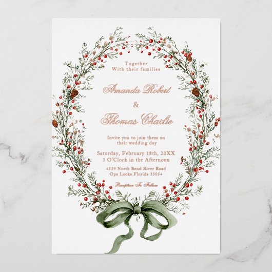 Elegant botanical Wedding  Folie Uitnodiging (Voorkant)