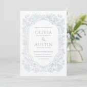 Elegant Botanical Wedding | Heirloom Blue Invite Kaart (Staand voorkant)
