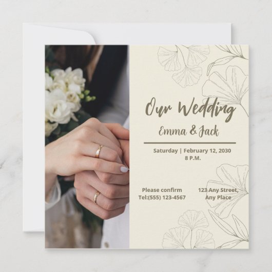 Elegant Botanical Wedding Invitation (Devant)