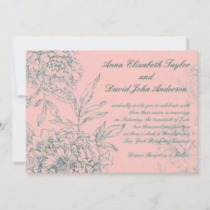 Elegant Botanical Wedding Invitation Coral Jade Kaart