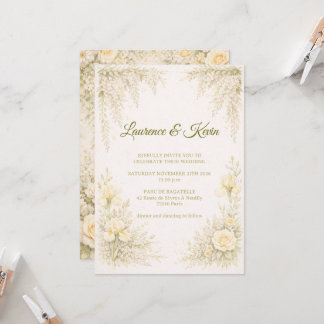 Elegant Botanical Wedding Invitation Green Floral  Kaart